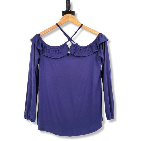NEW Cable & Gauge Women's Ruffle Trim Knit Blouse Blue Size Small - Picture 1 of 9